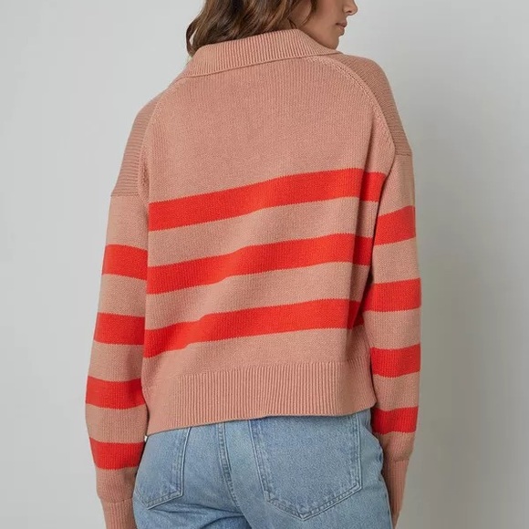 LUCIE STRIPED POLO SWEATER - Velvet by Graham & Spencer Size Large - Picture 2 of 8
